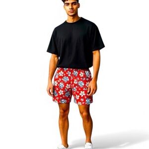 VINYARD VINES MEN’S SWIM SHORTS Floral Red Large Like New Drawstring Waistband
